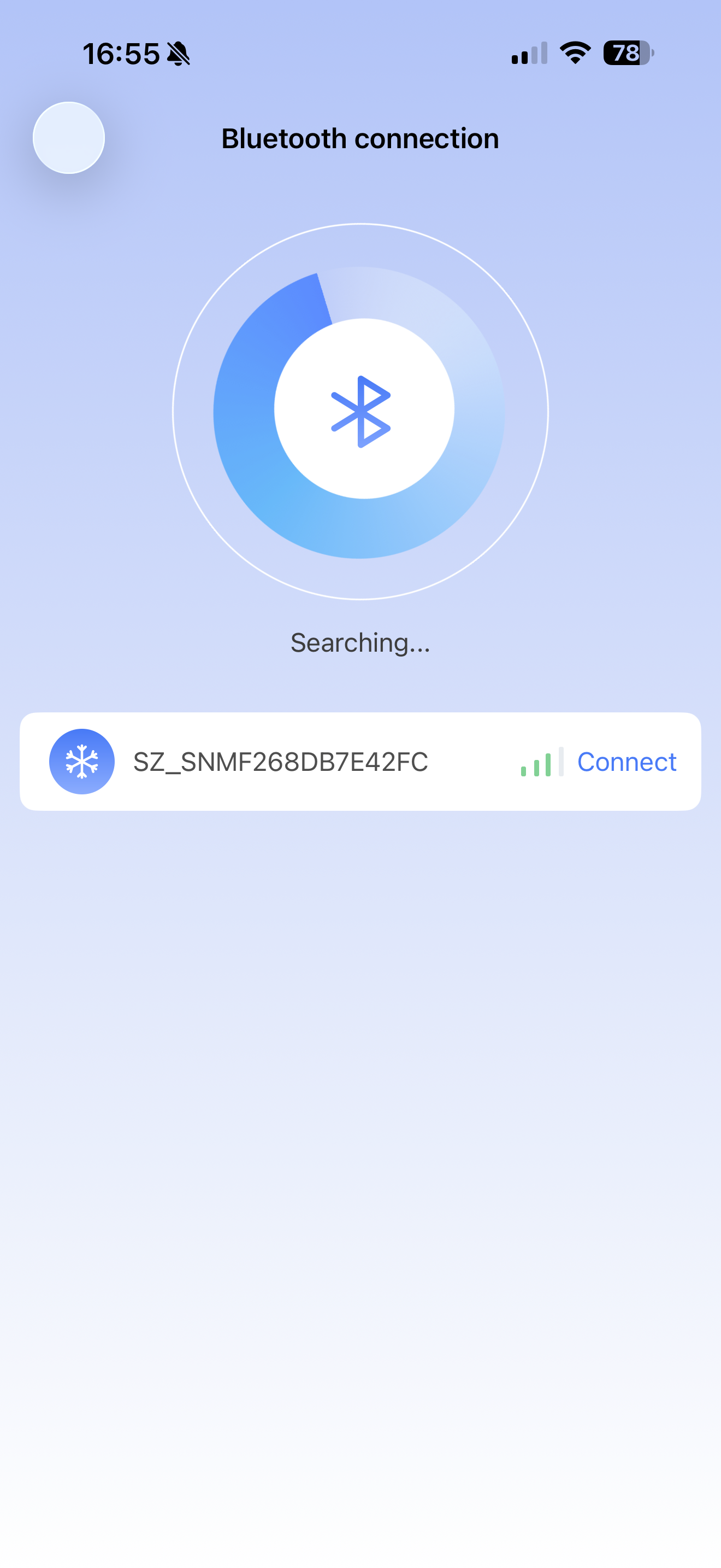 Cfridge app Bluetooth search and Connect screen