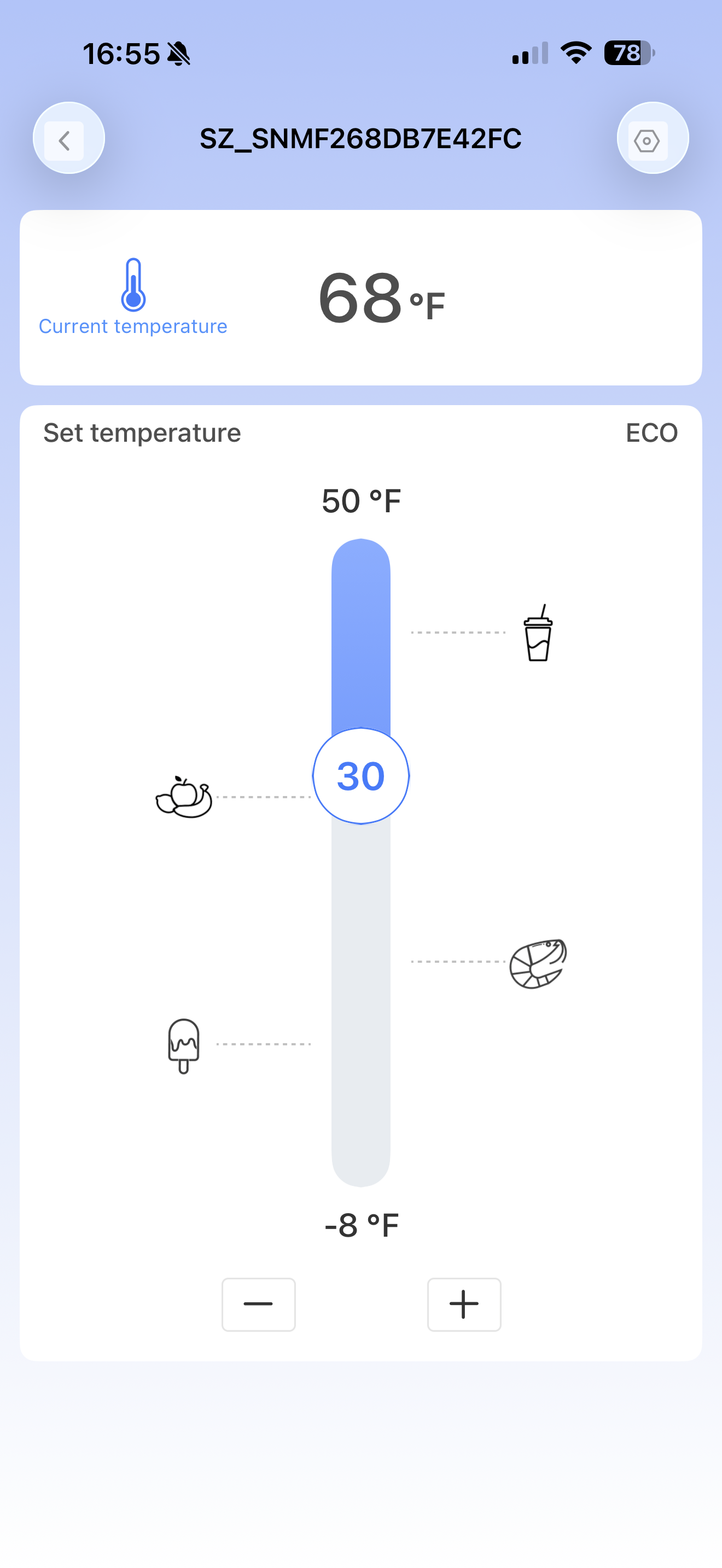 Cfridge app temperature slider